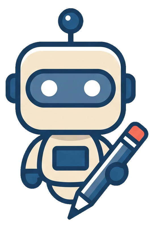 The Blueprint robot mascot holding a drafting pencil